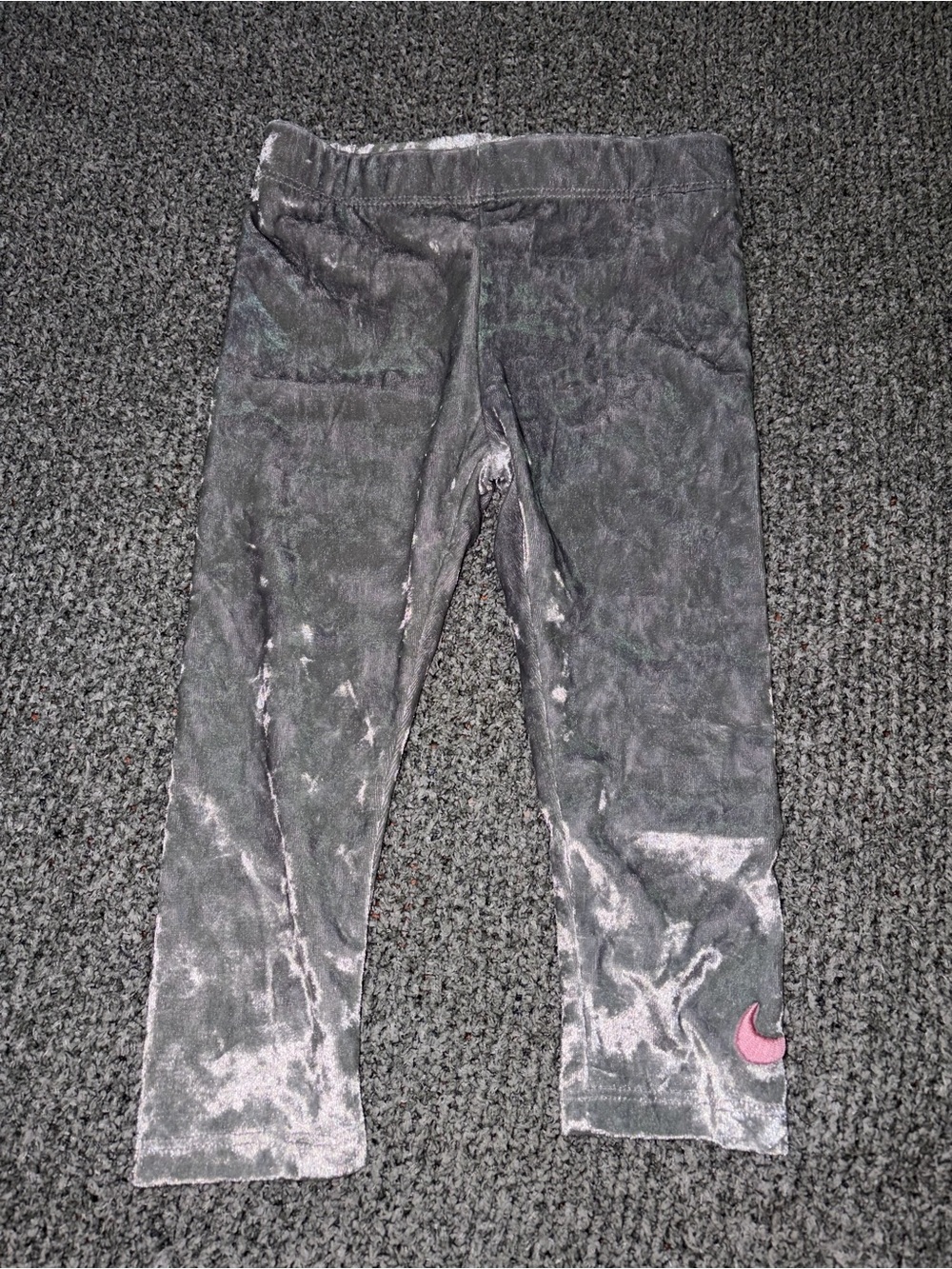 Nike Girls' Gray Velvet Leggings with Pink Embroidered Logo